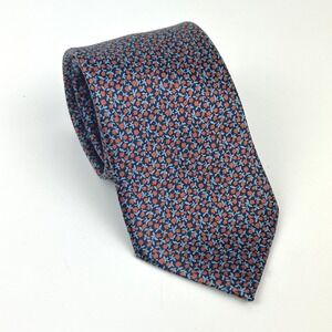 Ermenegildo Zegna Tie Silk Floral Pattern Made in Italy Blue Orange 59.5x3.5